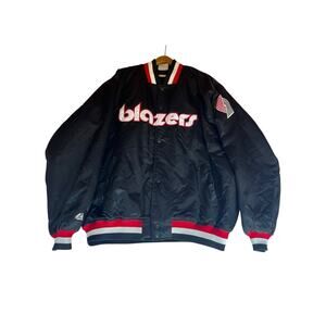 Portland Trail Blazers Jacket Mens Satin Bomber Black NBA Harwood Classics XXL